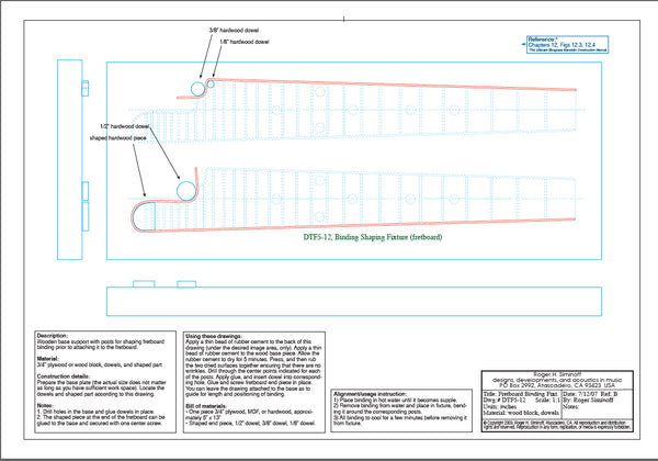 Fixture, pattern, and template drawings for constructing an F5 mandolin.