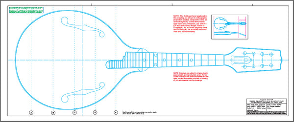 Construction blueprints for A5 Gibson mandolin designed by Lloyd Loar.